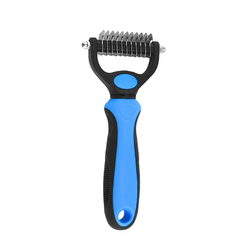 Brosse démêlante pour chiens bleu roi et noir, petit format.
