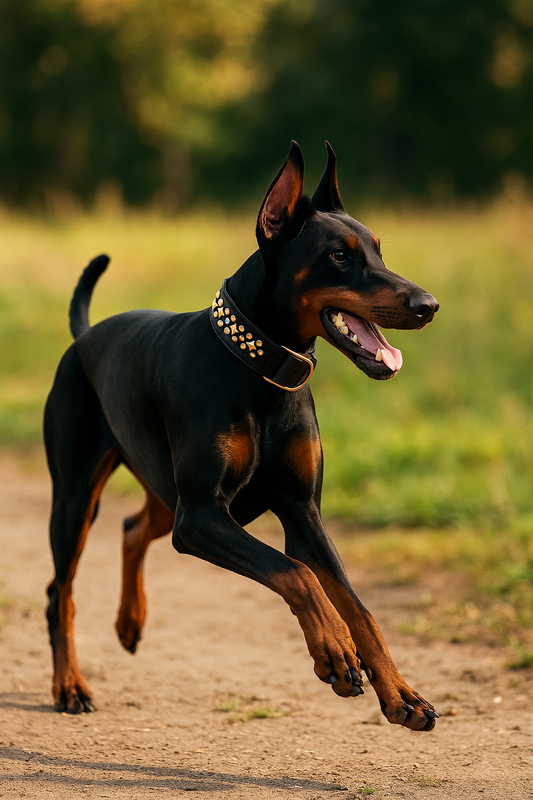 Collier chien noir cuir PU clouté avec boucle dorée