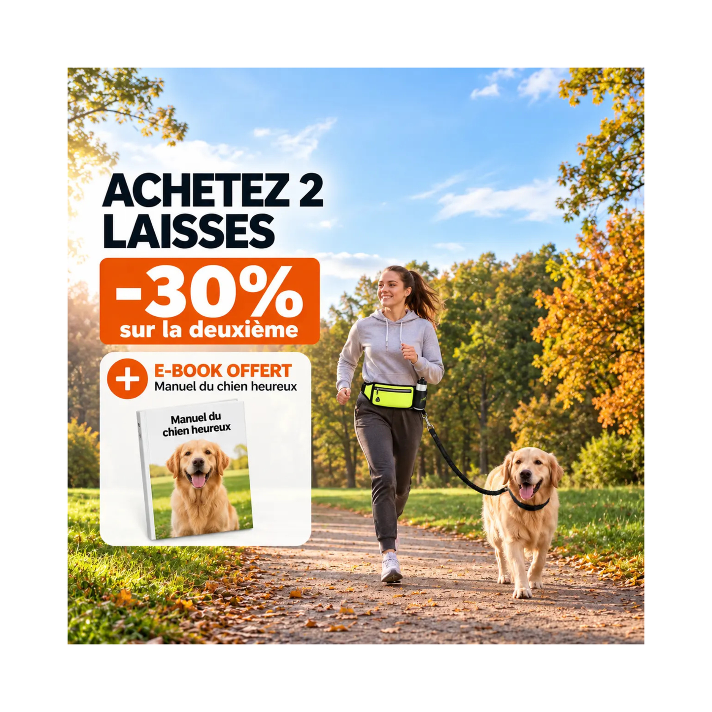 Laisse pour chien Mains Libres | Laisse-ceinture-sac