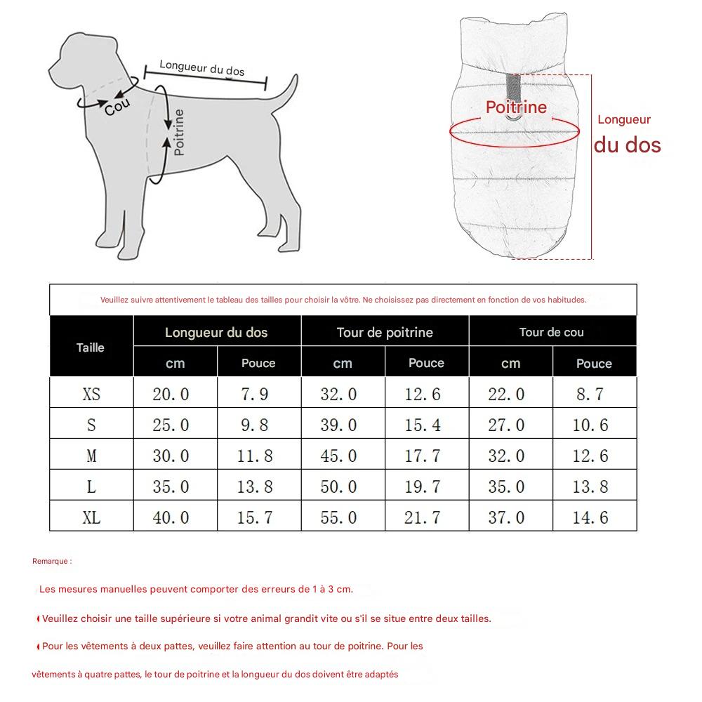 Manteau chien tailles disponibles
