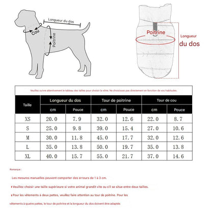 Manteau chien tailles disponibles