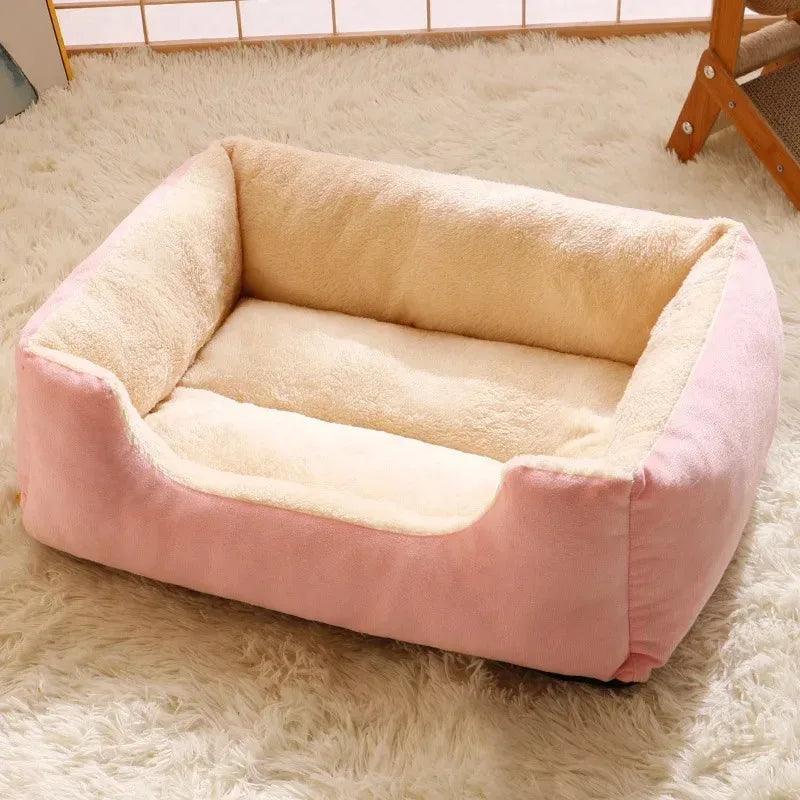 Rose Couleur Panier Lit Pour Chat En Peluche Respirante Confortable