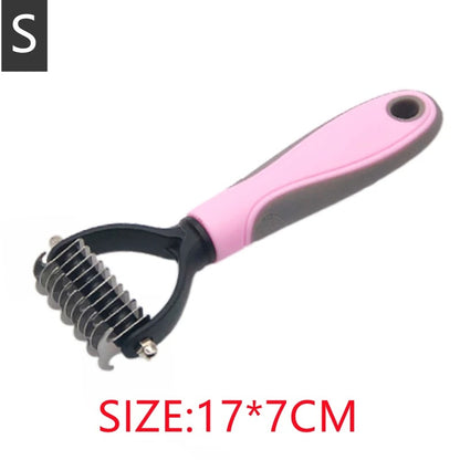 Peigne pour chiens rose et gris, longueur 17 cm et largeur de tête 7 cm.