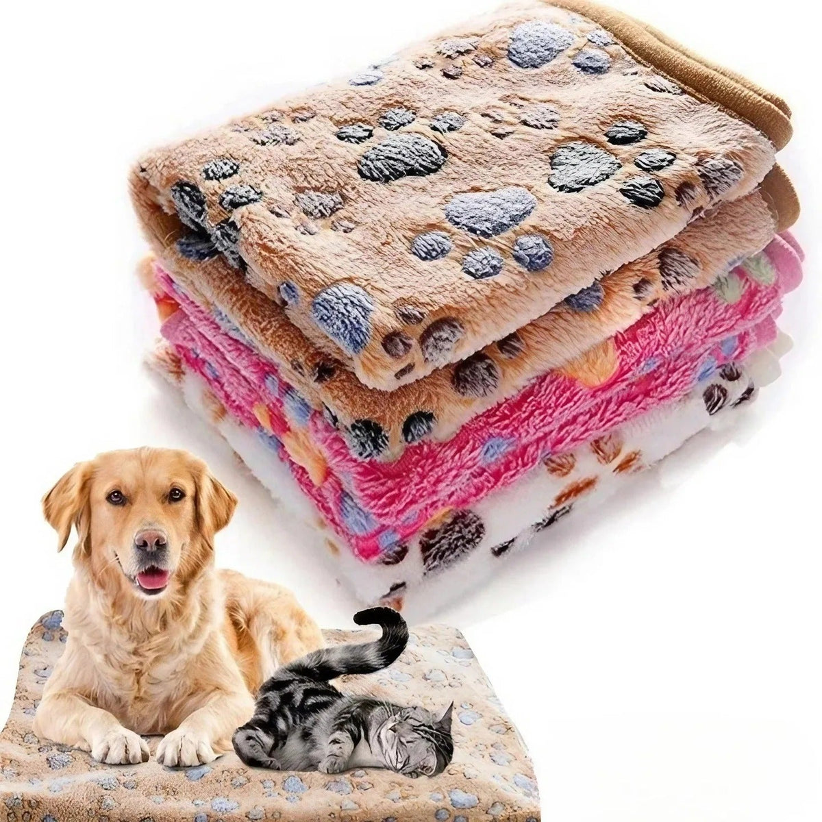 Couvertures douces pour chien et chat à motif pattes, plusieurs coloris