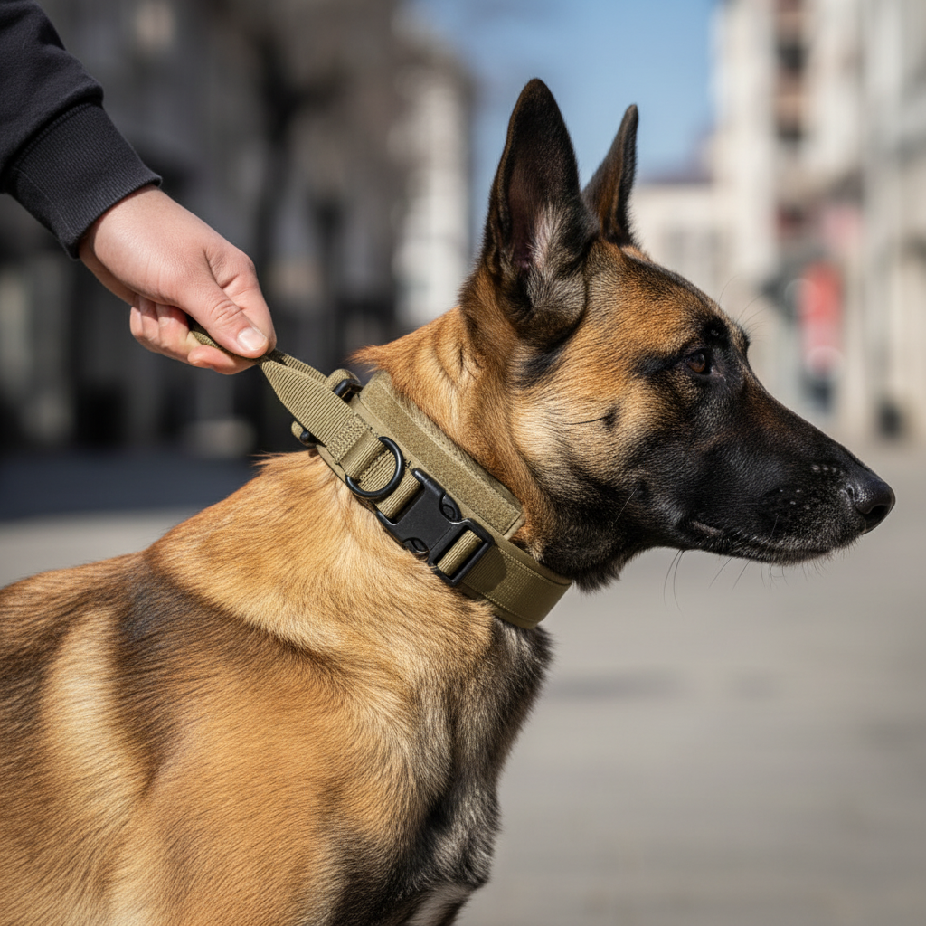 Malinois noir collier chien tactique  - nylon renforcé boucle métallique