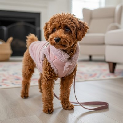 Manteau chien rose doux et chaud 