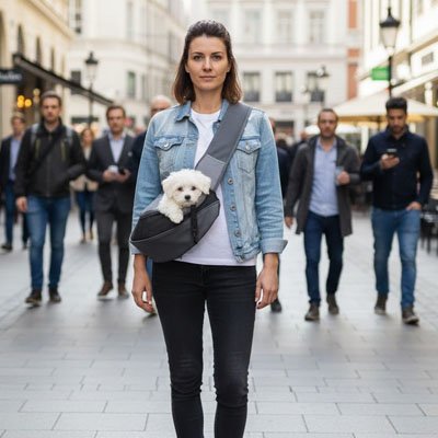 Sac de transport pour Chien ergonomique en bandoulière, conçu pour le confort du maître et du petit chien